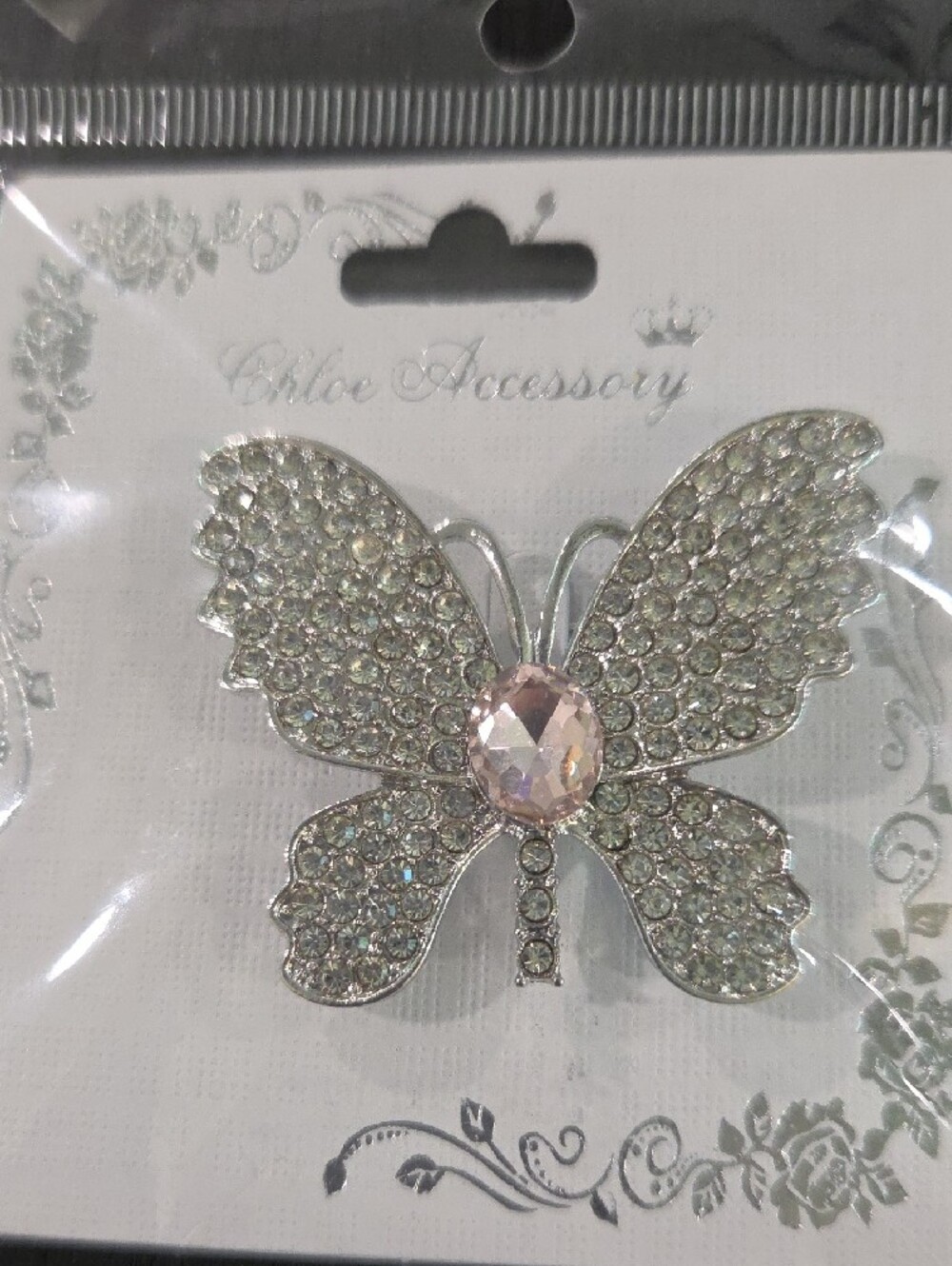 Chloe Accessory Pink Rhinestone Butterfly Brooch - Picture 3 of 4